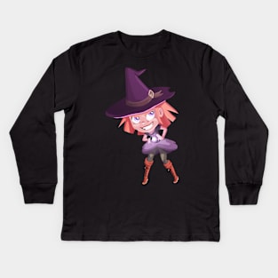 Little Purple Witch Girl Kids Long Sleeve T-Shirt